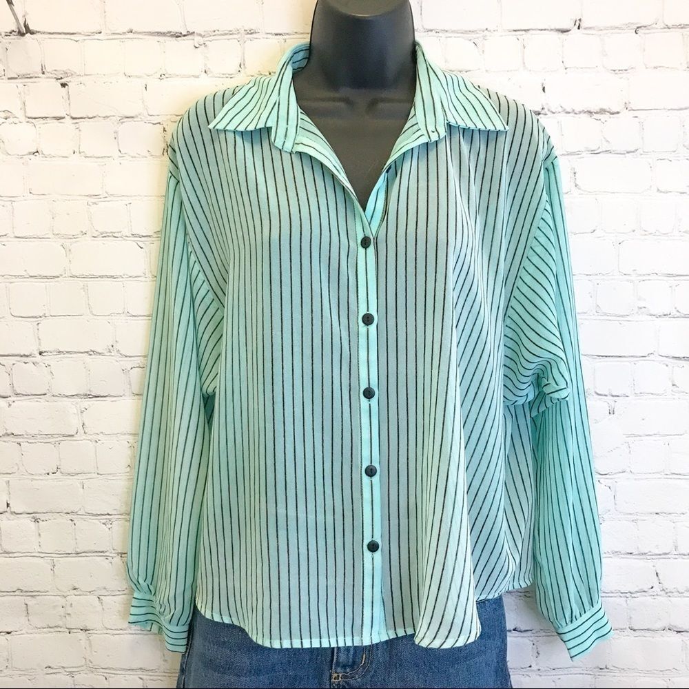 Lucca Couture mint striped button down Blouse XS 
